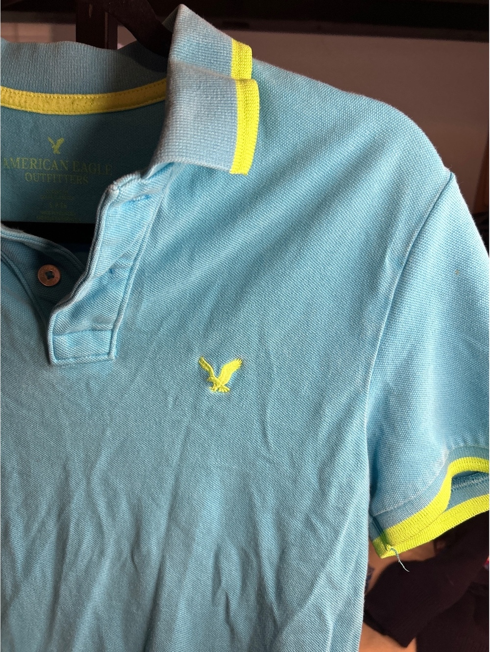 American Eagle Outfitters Classic Fit Polo Shirt in Blue with Yellow Accents